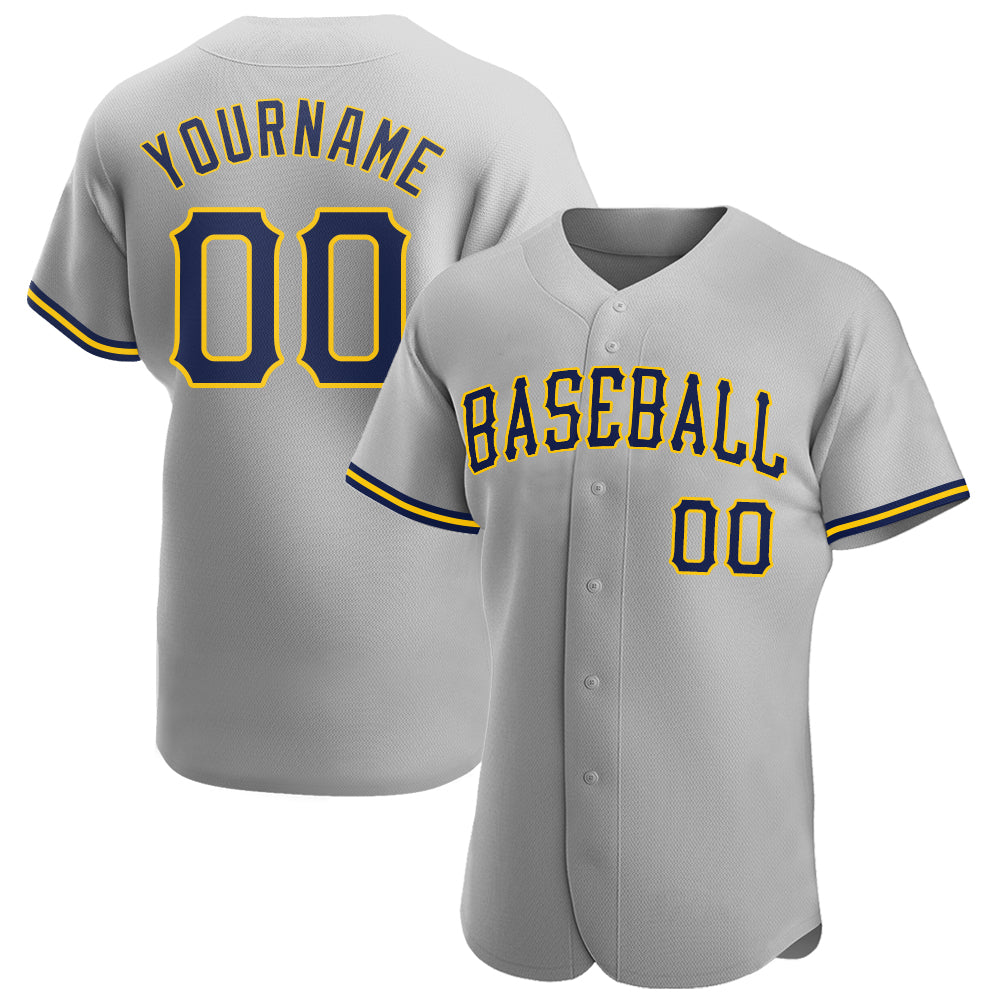 Custom Gray Navy-Gold Authentic Baseball Jersey - Sky-Custom