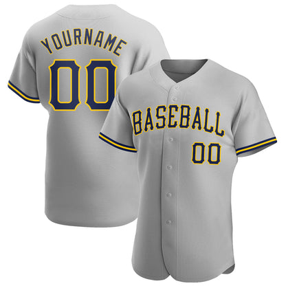 Custom Gray Navy-Gold Authentic Baseball Jersey - Sky-Custom