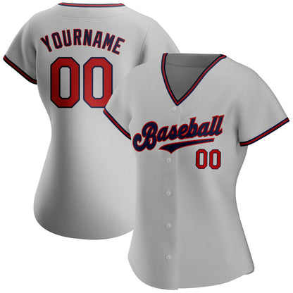 Custom Gray Red-Navy Authentic Baseball Jersey - Sky-Custom