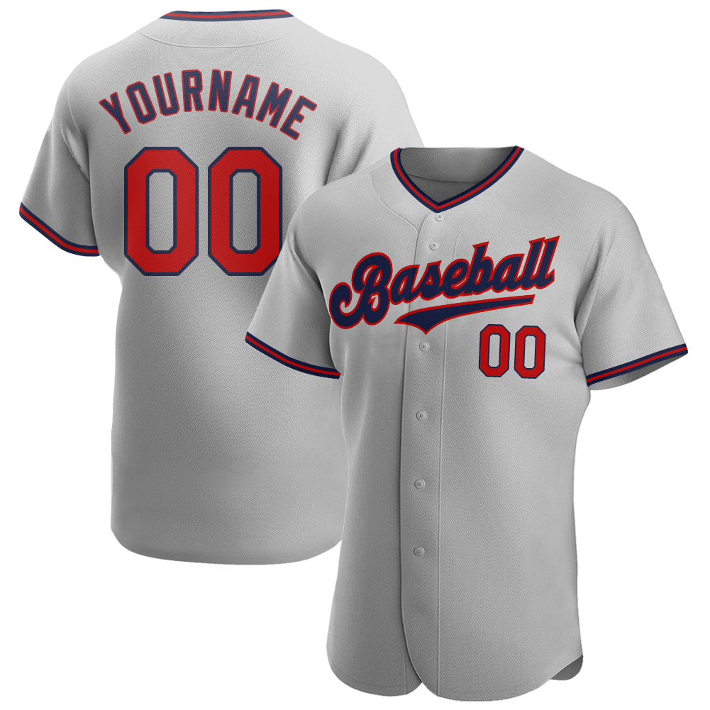 Custom Gray Red-Navy Authentic Baseball Jersey - Sky-Custom