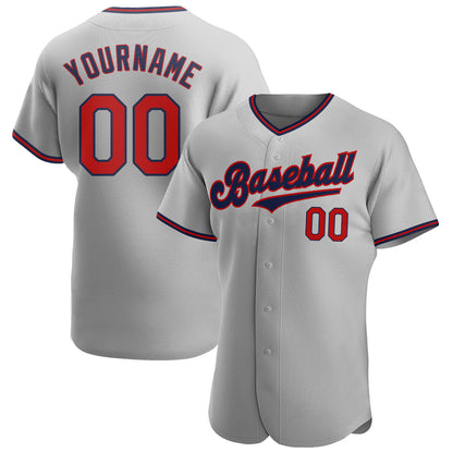 Custom Gray Red-Navy Authentic Baseball Jersey - Sky-Custom