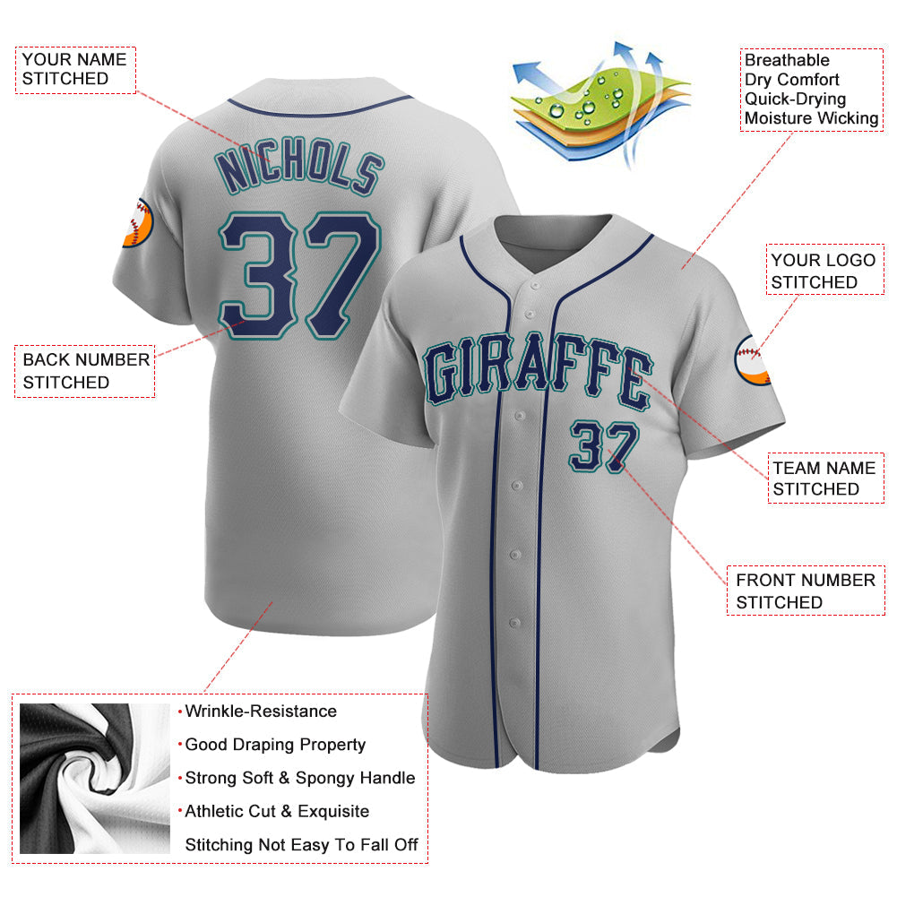 Custom Gray Navy-Teal Authentic Baseball Jersey - Sky-Custom