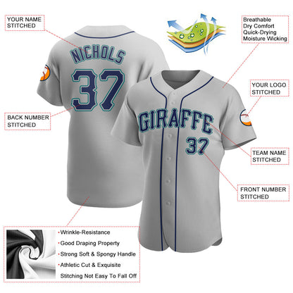 Custom Gray Navy-Teal Authentic Baseball Jersey - Sky-Custom