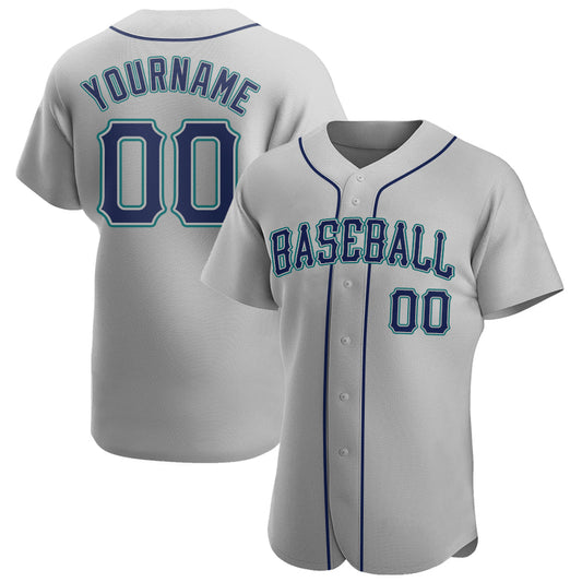 Custom Gray Navy-Teal Authentic Baseball Jersey - Sky-Custom