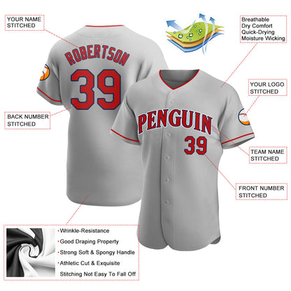 Custom Gray Red-Navy Authentic Baseball Jersey - Sky-Custom