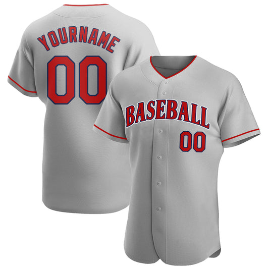 Custom Gray Red-Navy Authentic Baseball Jersey - Sky-Custom