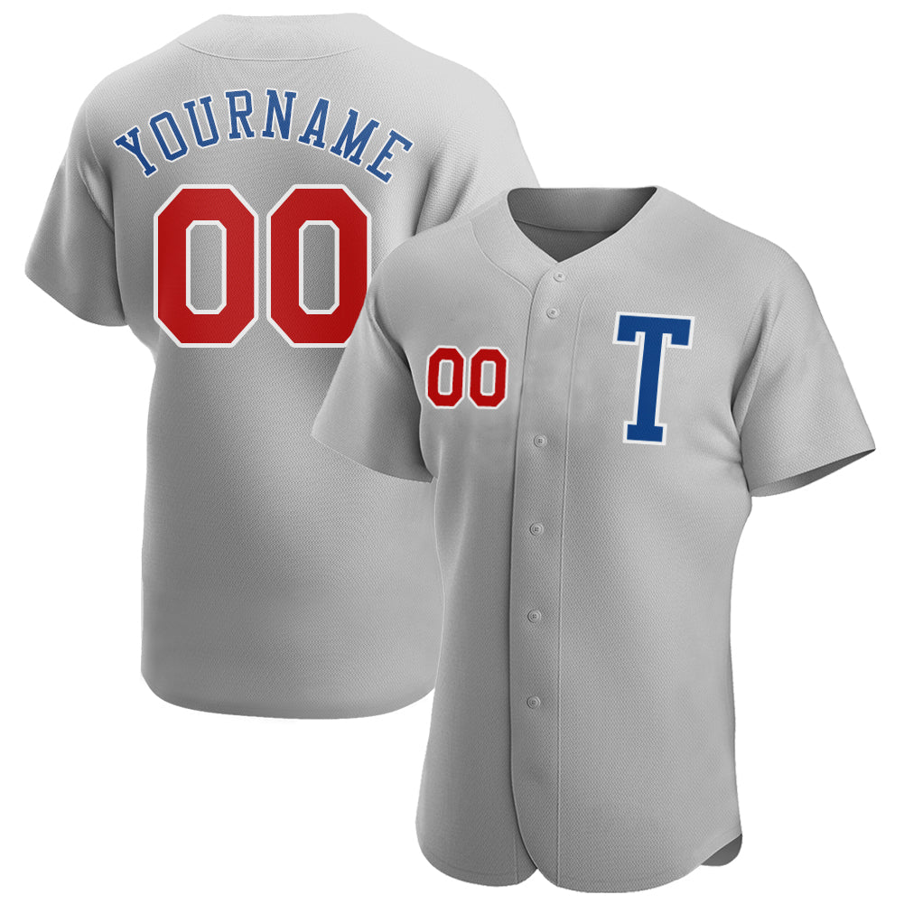 Custom Gray Red-Royal Authentic Baseball Jersey - Sky-Custom