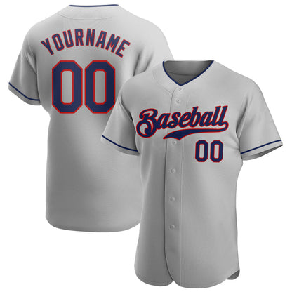 Custom Gray Navy-Red Authentic Baseball Jersey - Sky-Custom