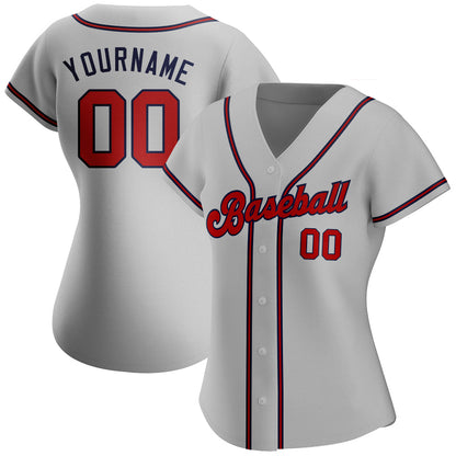 Custom Gray Red-Navy Authentic Baseball Jersey - Sky-Custom