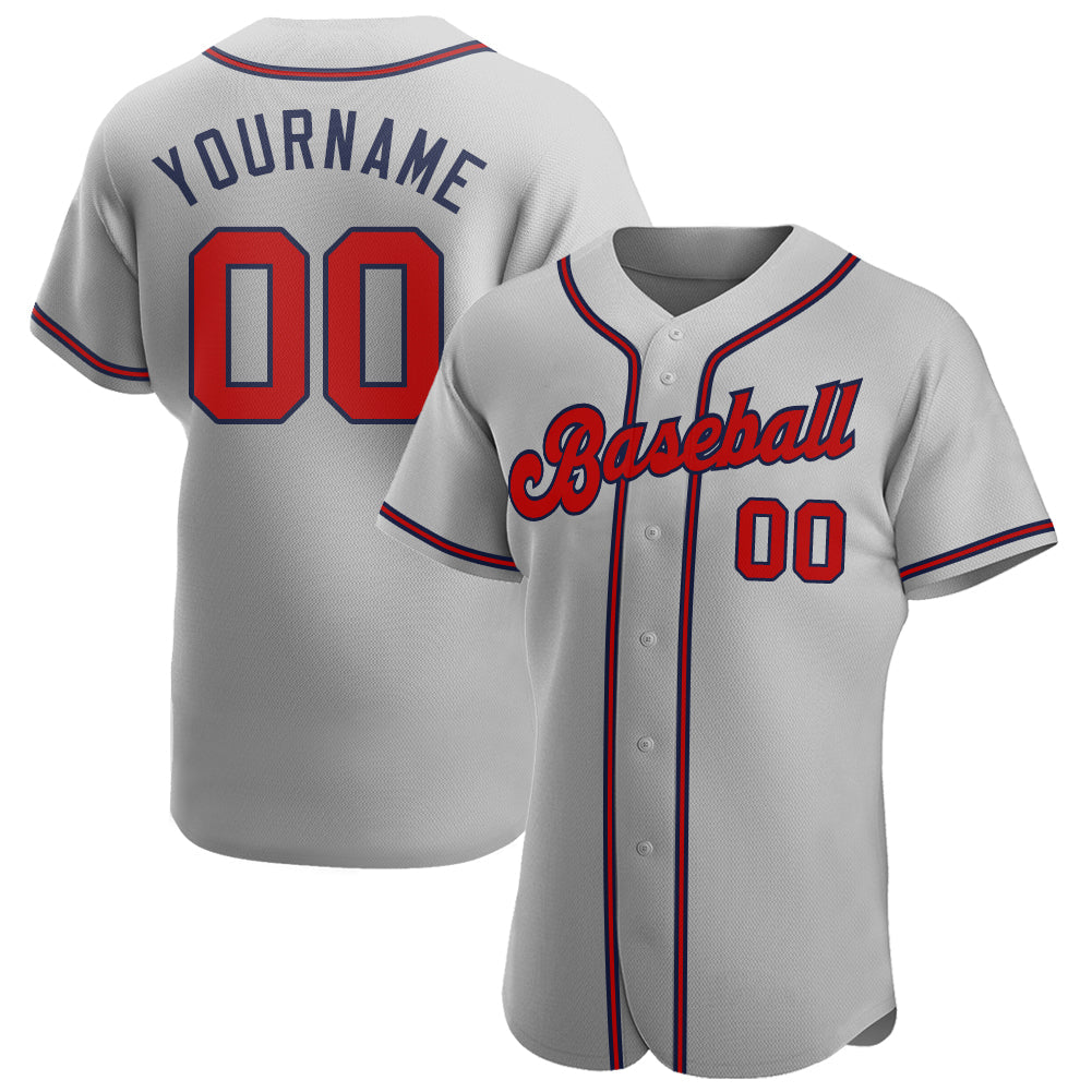 Custom Gray Red-Navy Authentic Baseball Jersey - Sky-Custom