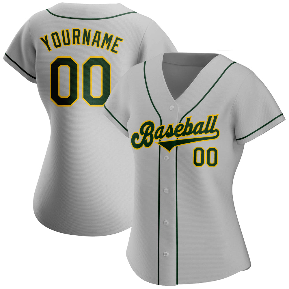 Custom Gray Green-Gold Authentic Baseball Jersey - Sky-Custom