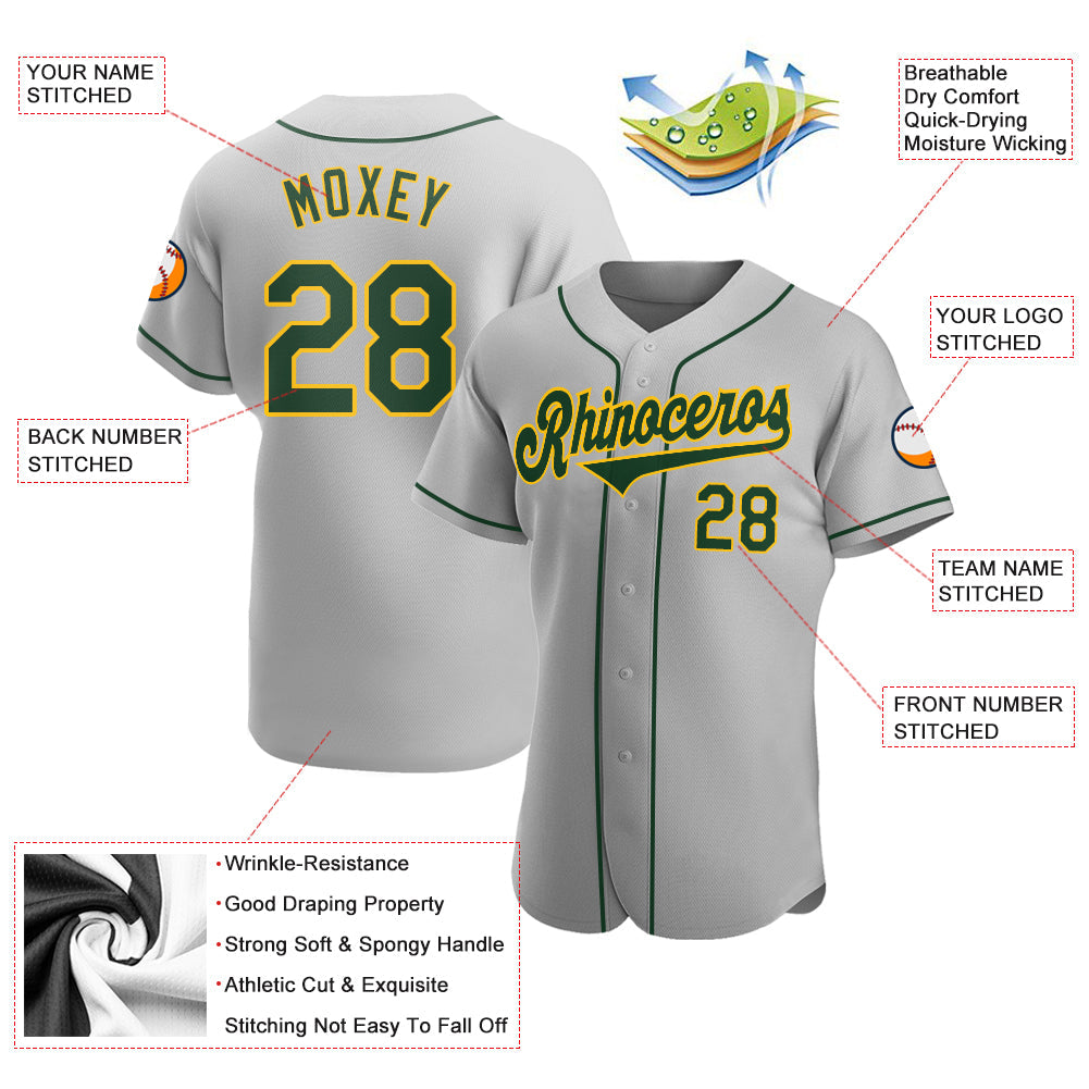 Custom Gray Green-Gold Authentic Baseball Jersey - Sky-Custom