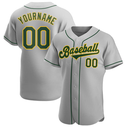 Custom Gray Green-Gold Authentic Baseball Jersey - Sky-Custom