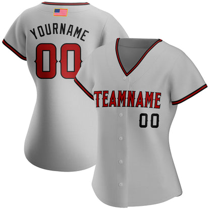 Custom Gray Red-Black Authentic American Flag Fashion Baseball Jersey - Sky-Custom