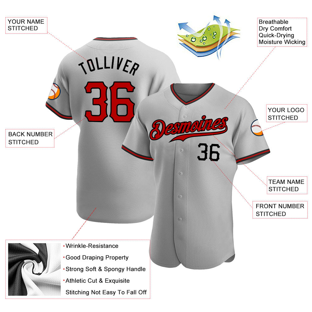 Custom Gray Red-Black Authentic Baseball Jersey - Sky-Custom