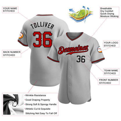Custom Gray Red-Black Authentic Baseball Jersey - Sky-Custom