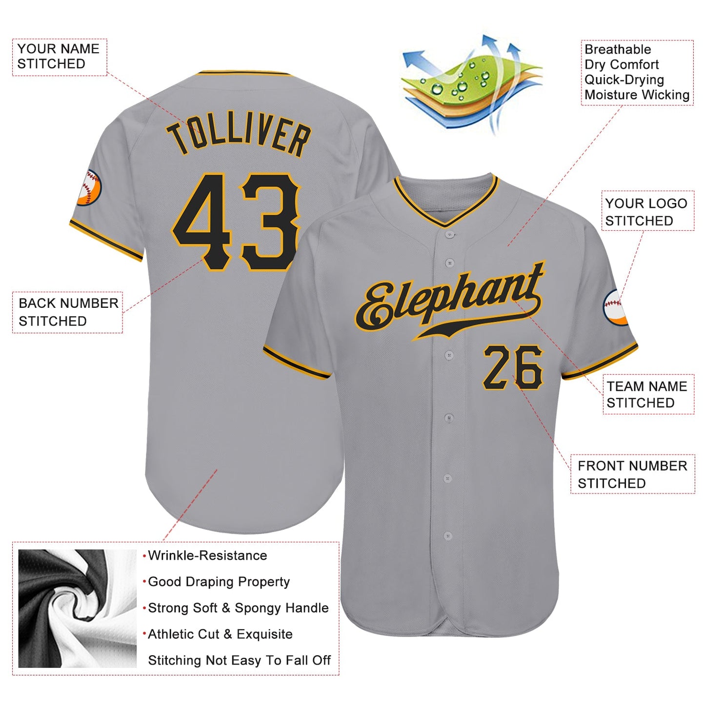 Custom Gray Black-Gold Authentic Baseball Jersey - Sky-Custom