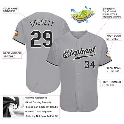 Custom Gray Black-White Authentic Baseball Jersey - Sky-Custom