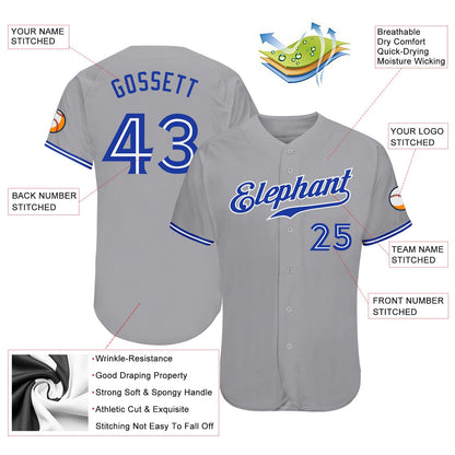 Custom Gray Royal-White Authentic Baseball Jersey - Sky-Custom