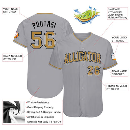 Custom Gray Old Gold-Black Authentic Baseball Jersey - Sky-Custom