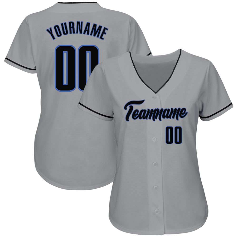 Custom Gray Black-Blue Authentic Baseball Jersey - Sky-Custom