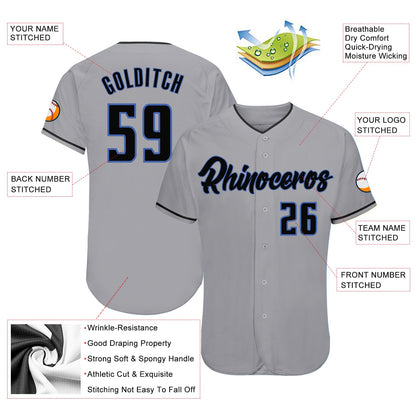 Custom Gray Black-Blue Authentic Baseball Jersey - Sky-Custom
