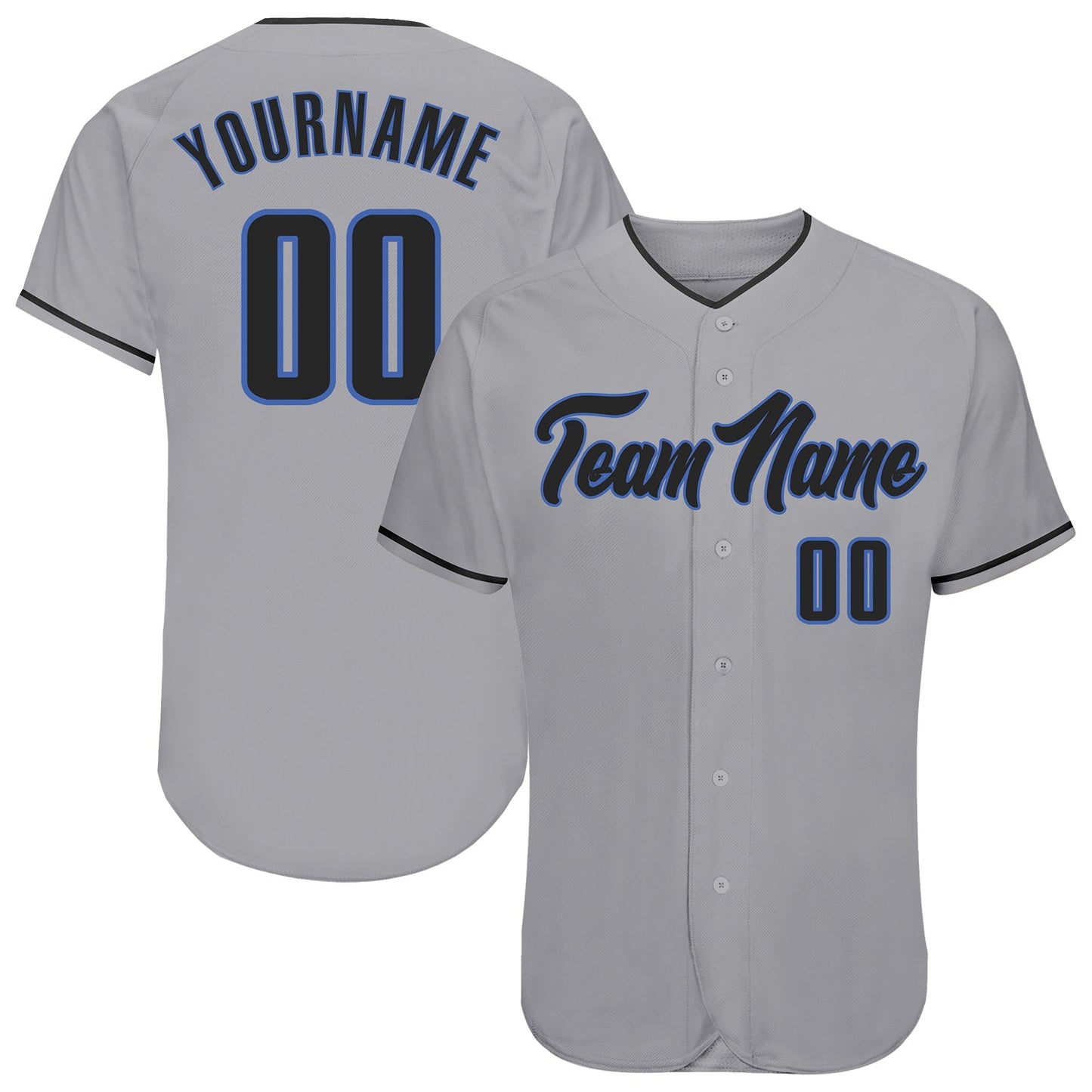 Custom Gray Black-Blue Authentic Baseball Jersey - Sky-Custom