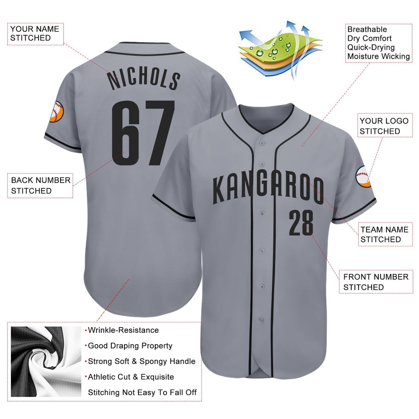 Custom Gray Black Authentic Baseball Jersey - Sky-Custom