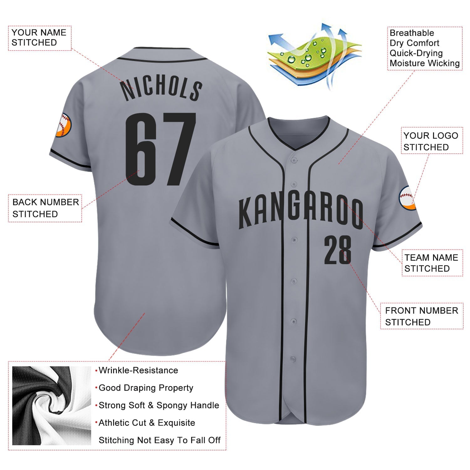 Custom Gray Black Authentic Baseball Jersey - Sky-Custom