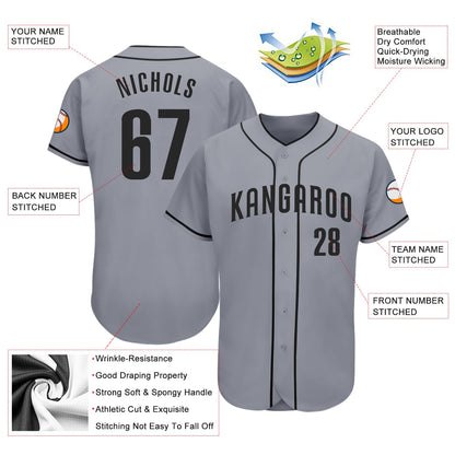 Custom Gray Black Authentic Baseball Jersey - Sky-Custom