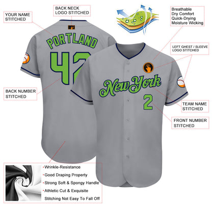 Custom Gray Neon Green-Navy Authentic Baseball Jersey - Sky-Custom