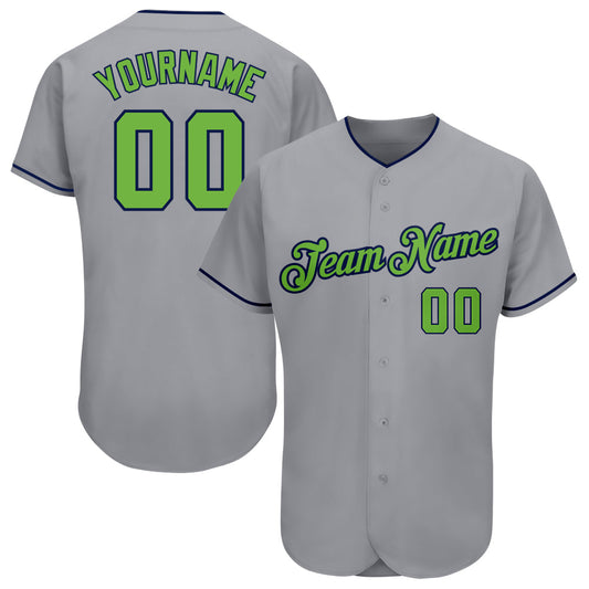 Custom Gray Neon Green-Navy Authentic Baseball Jersey - Sky-Custom