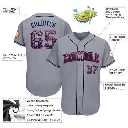 Custom Gray Navy-Red Authentic Drift Fashion Baseball Jersey - Sky-Custom