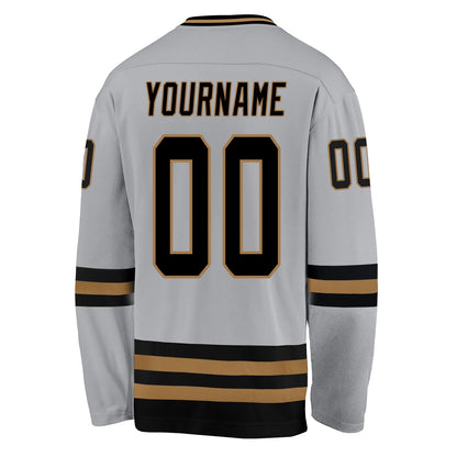 Custom Gray Black-Old Gold Hockey Jersey - Sky-Custom