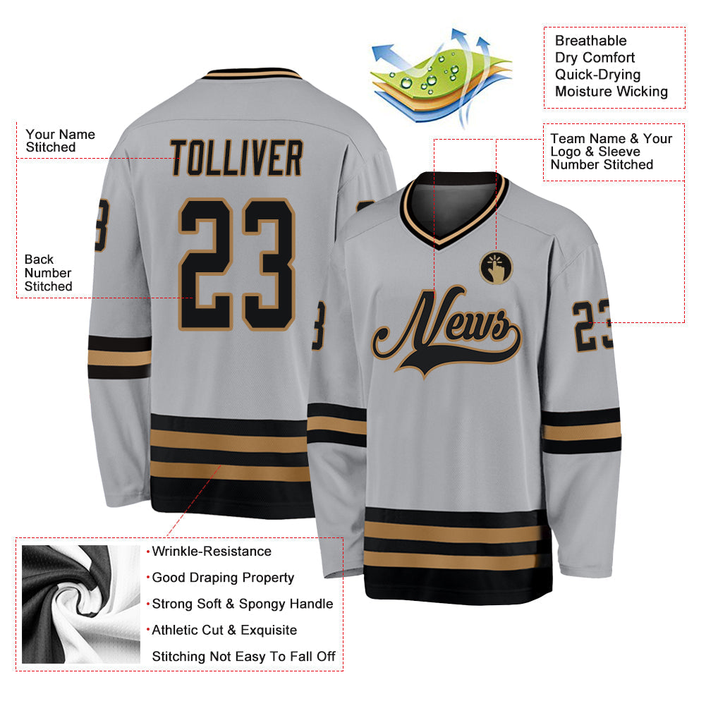 Custom Gray Black-Old Gold Hockey Jersey - Sky-Custom