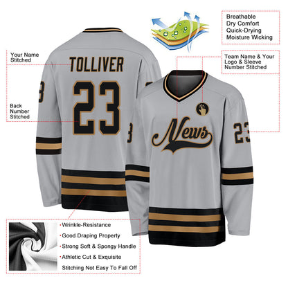 Custom Gray Black-Old Gold Hockey Jersey - Sky-Custom