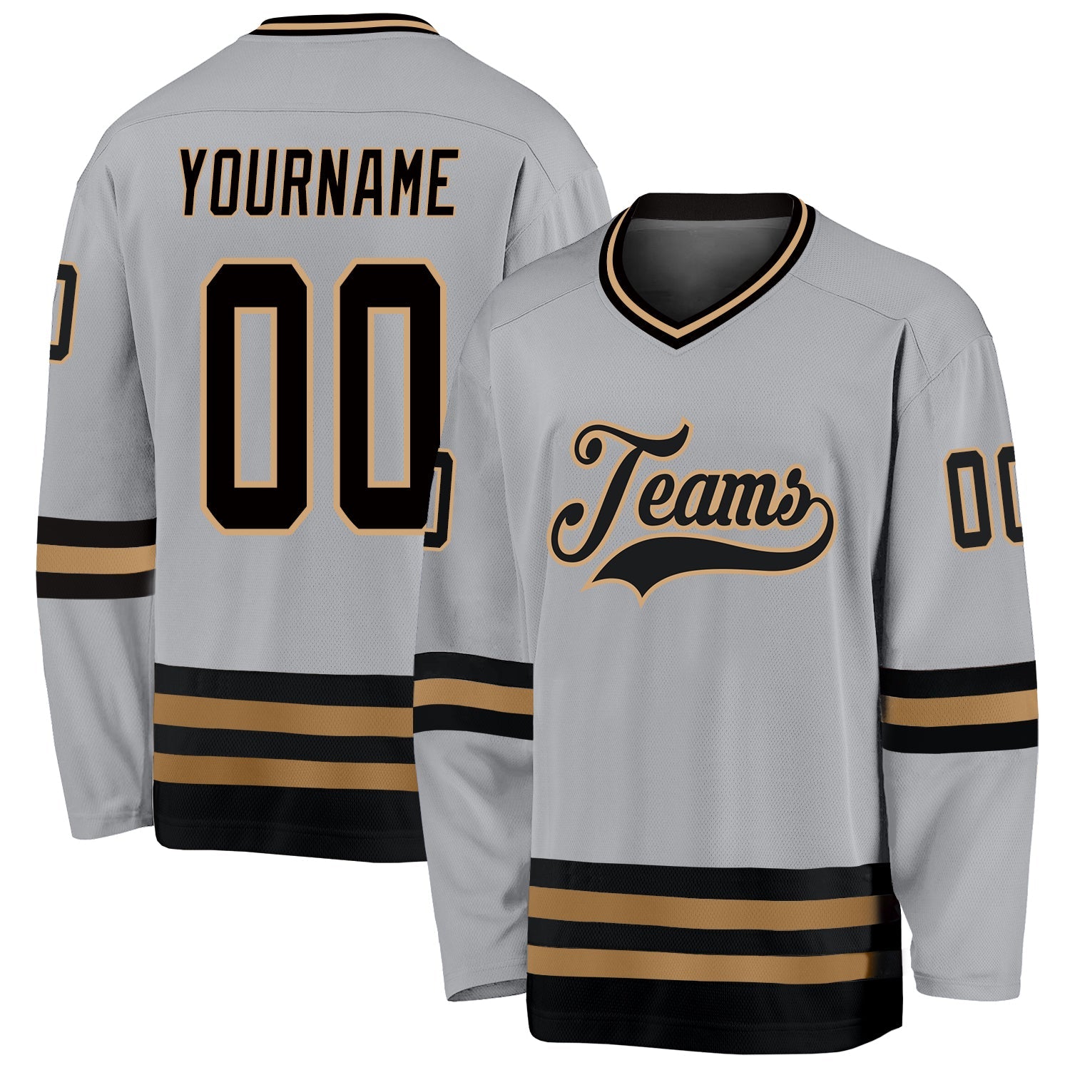Custom Gray Black-Old Gold Hockey Jersey - Sky-Custom