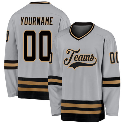 Custom Gray Black-Old Gold Hockey Jersey - Sky-Custom