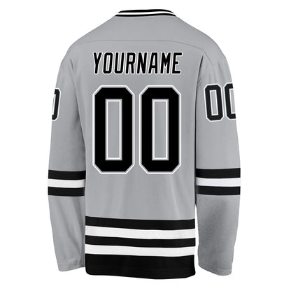 Custom Gray Black-White Hockey Jersey - Sky-Custom