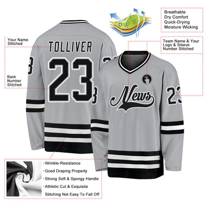 Custom Gray Black-White Hockey Jersey - Sky-Custom