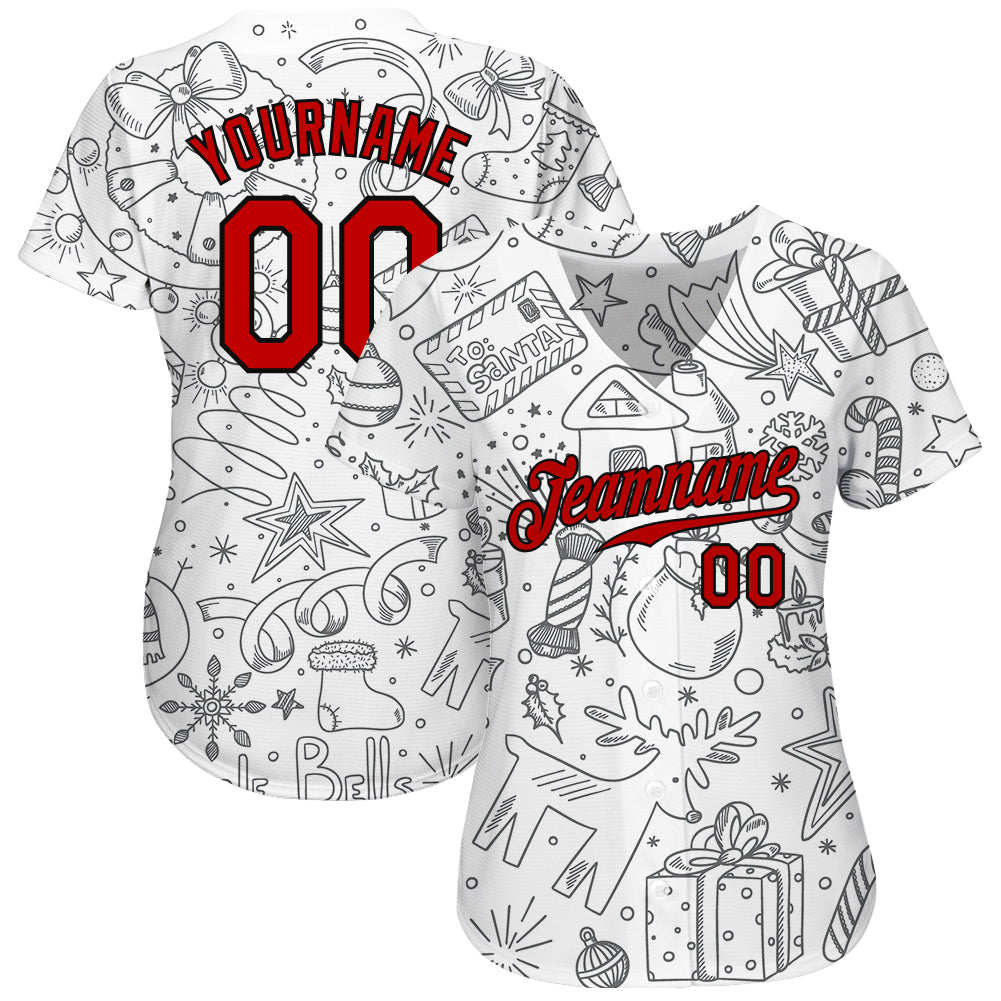 Custom Gray Red-Black Christmas 3D Authentic Baseball Jersey - Sky-Custom