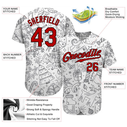 Custom Gray Red-Black Christmas 3D Authentic Baseball Jersey - Sky-Custom