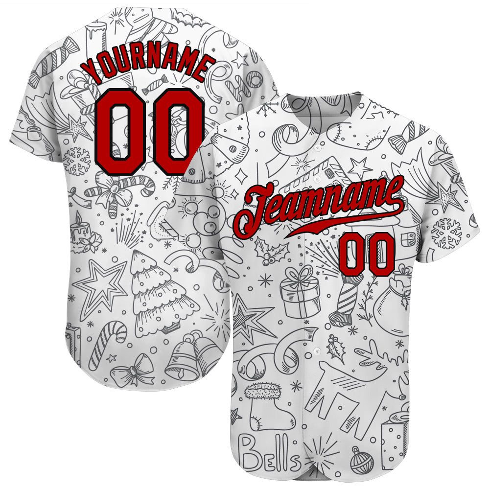 Custom Gray Red-Black Christmas 3D Authentic Baseball Jersey - Sky-Custom
