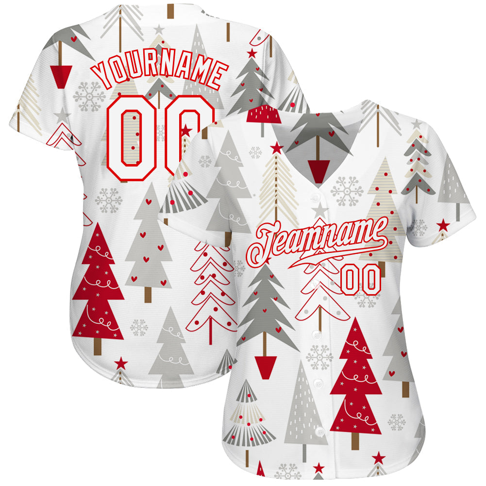 Custom Gray White-Red Christmas 3D Authentic Baseball Jersey - Sky-Custom
