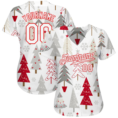 Custom Gray White-Red Christmas 3D Authentic Baseball Jersey - Sky-Custom