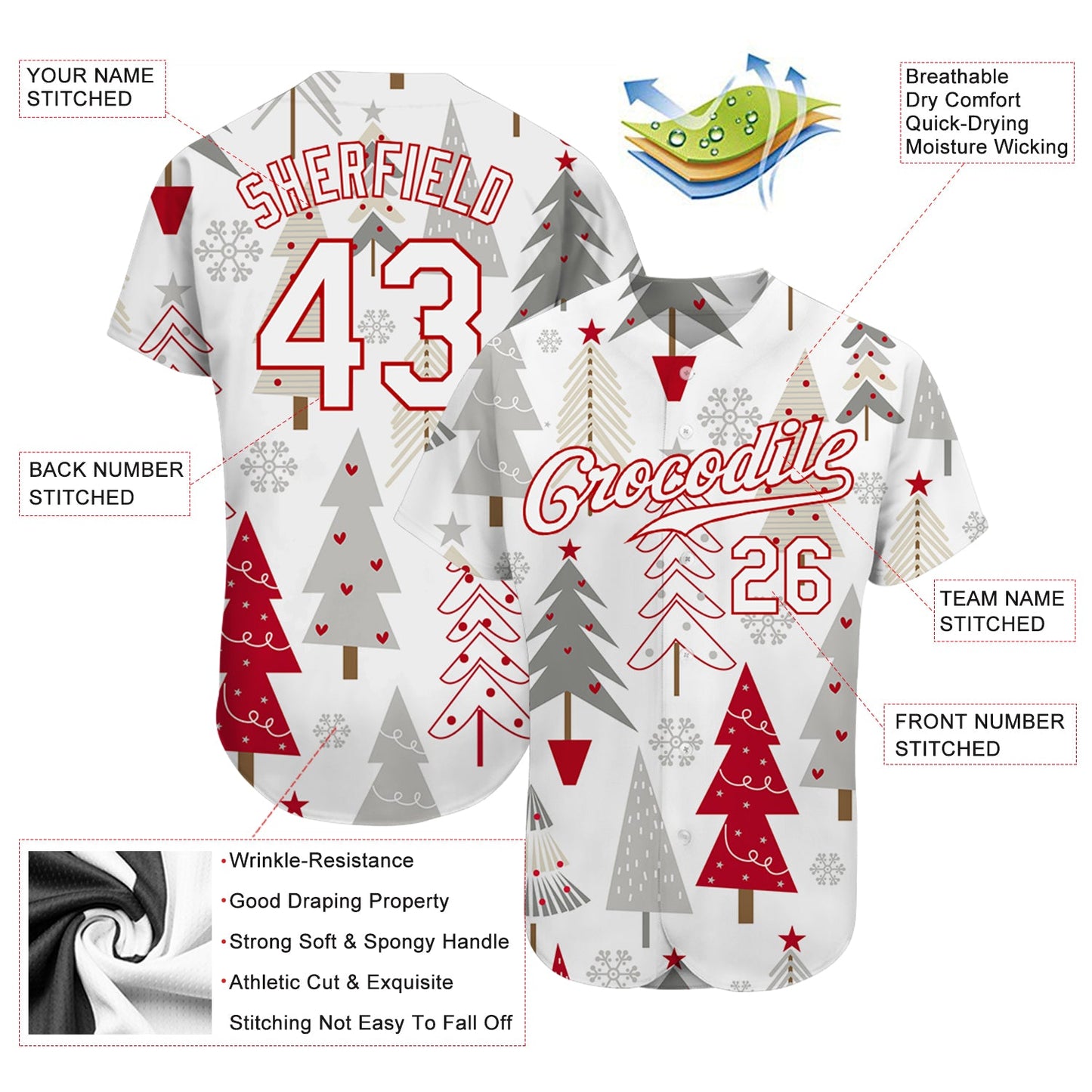 Custom Gray White-Red Christmas 3D Authentic Baseball Jersey - Sky-Custom