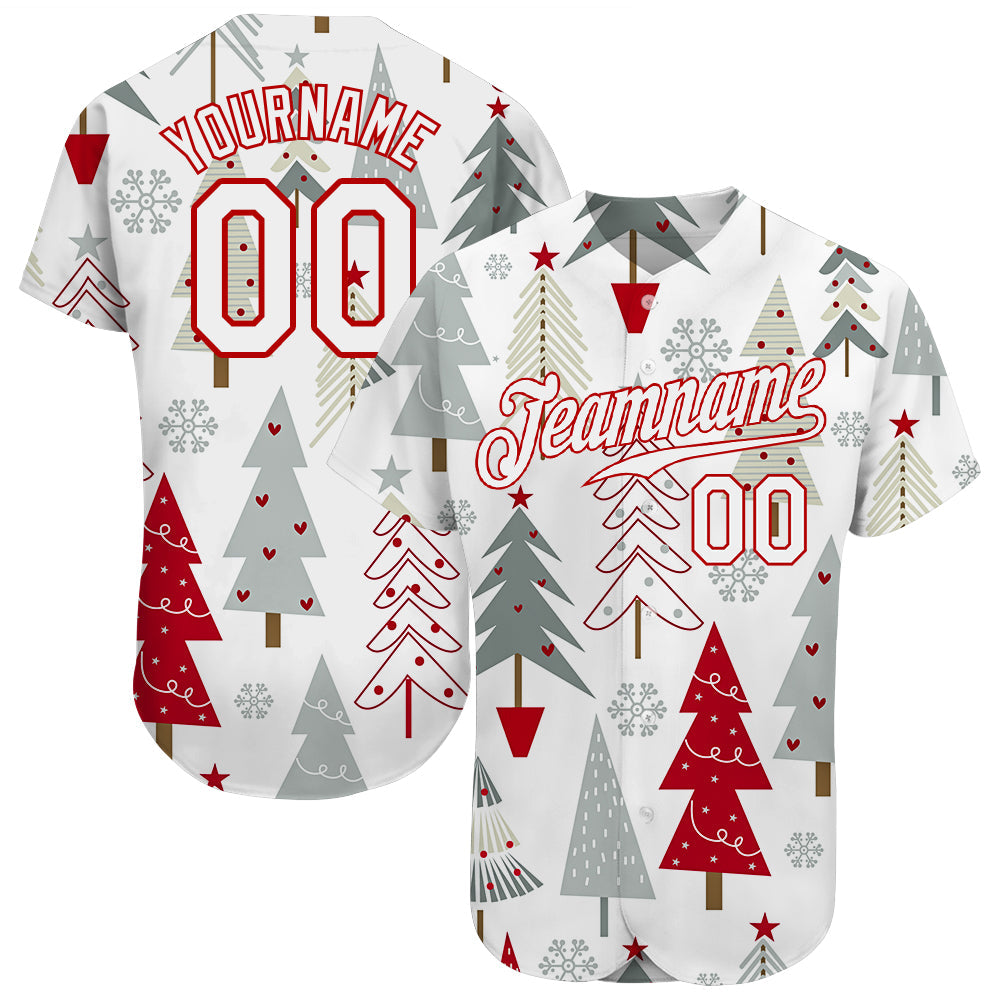 Custom Gray White-Red Christmas 3D Authentic Baseball Jersey - Sky-Custom
