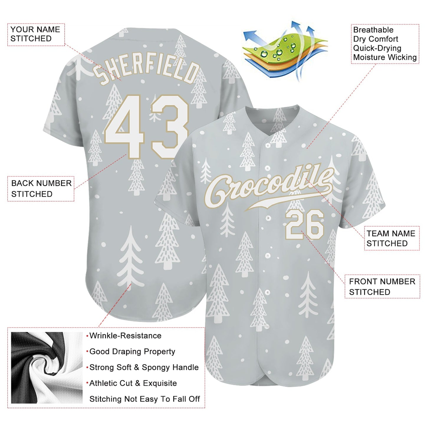 Custom Gray White-Old Gold Christmas 3D Authentic Baseball Jersey - Sky-Custom