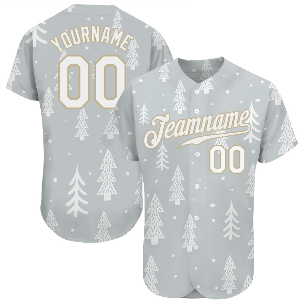 Custom Gray White-Old Gold Christmas 3D Authentic Baseball Jersey - Sky-Custom