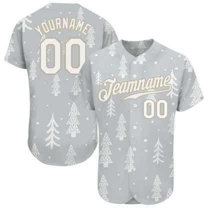Custom Gray White-Old Gold Christmas 3D Authentic Baseball Jersey - Sky-Custom